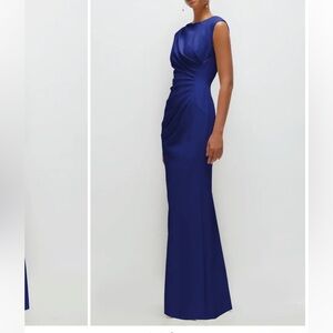 NEW After Six Cobalt Rouched cap sleeve Blue Maxi Dress Lined